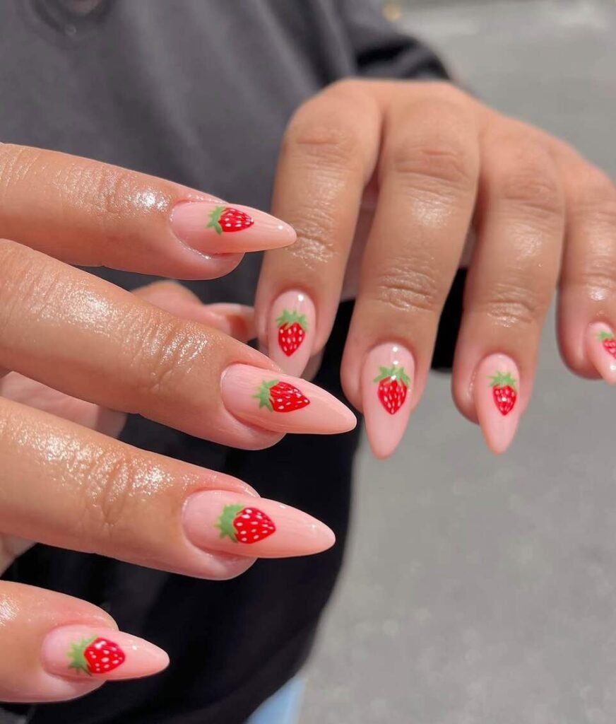 strawberry july nails