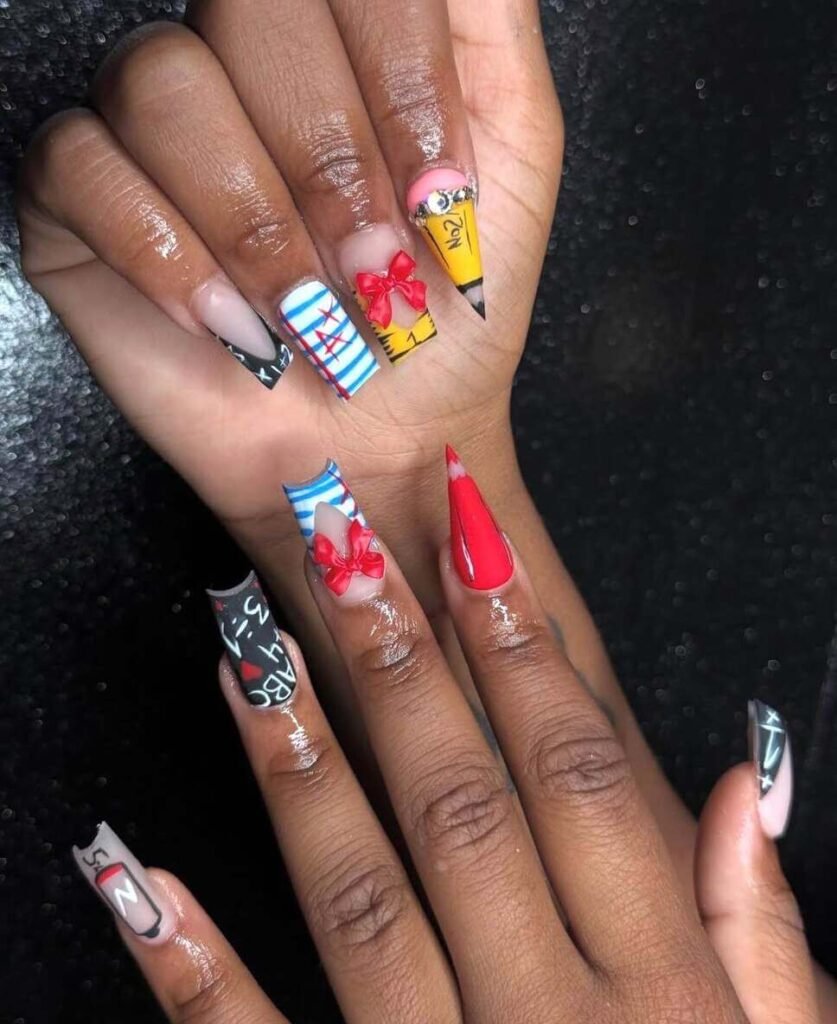 square back to school nails 