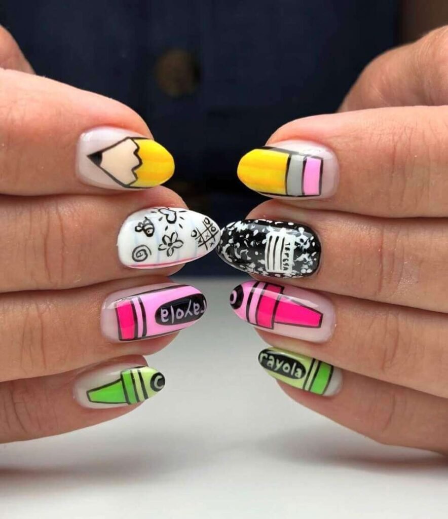 colorful back to school nails