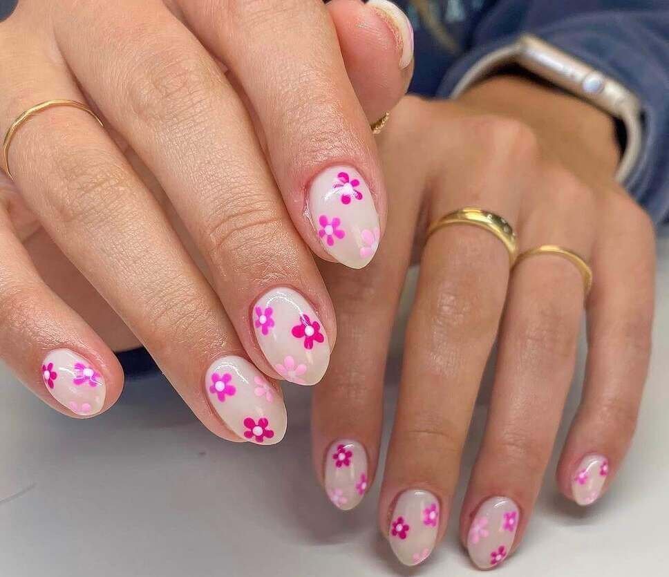 pink floral nails 