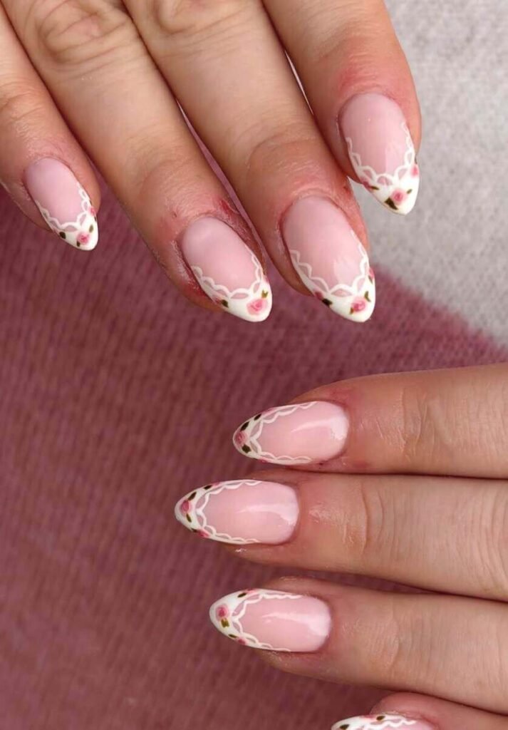 pink floral nails 