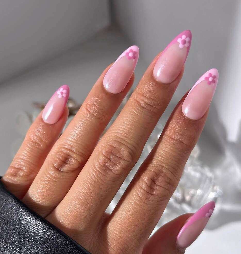 pink floral nails 