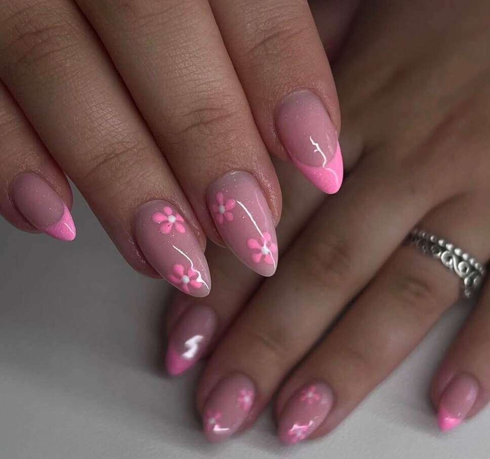 pink floral nails 