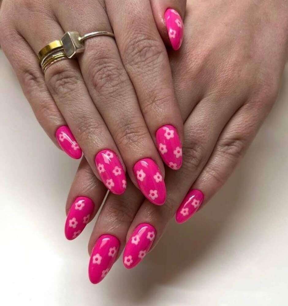 pink floral nails 