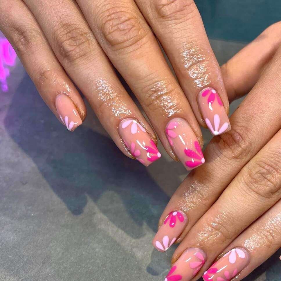 pink floral nails 