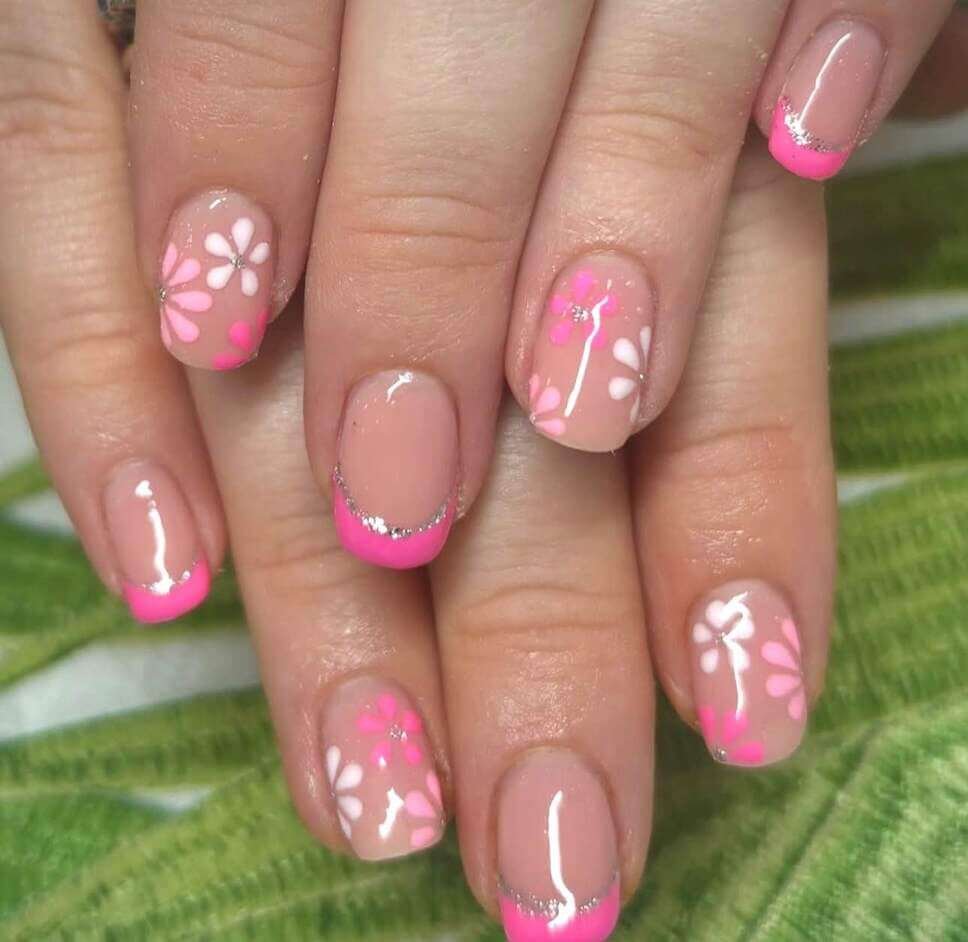 pink floral nails 