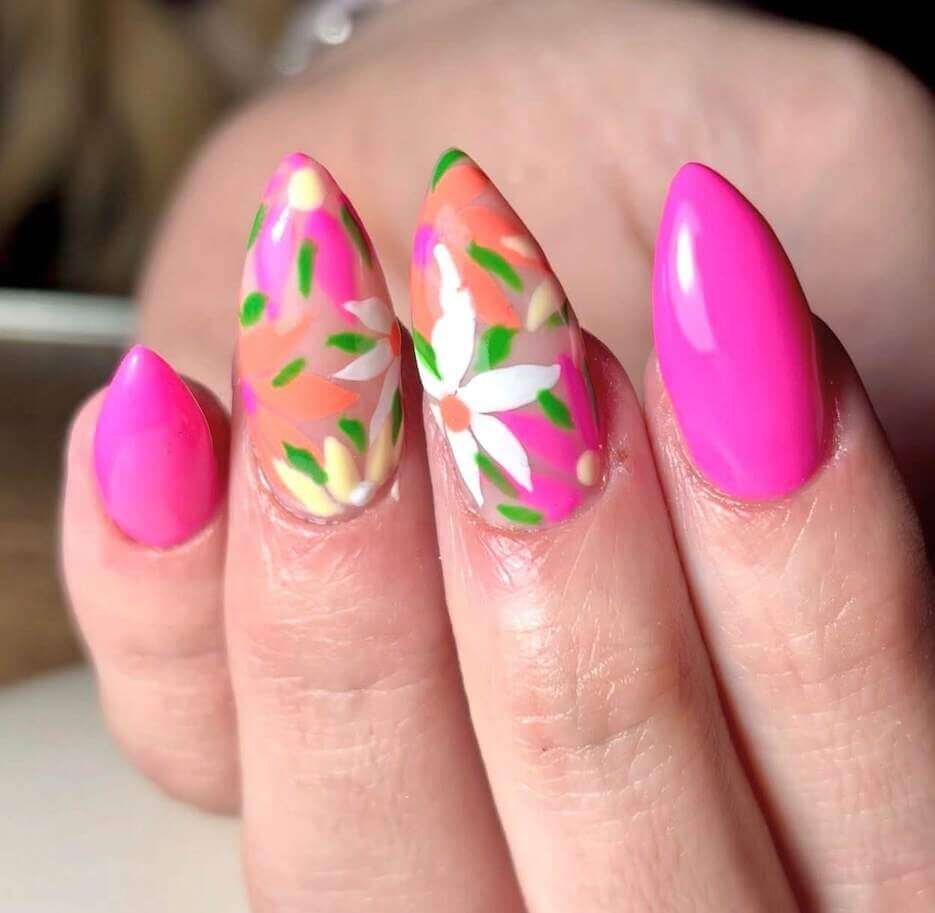pink floral nails 