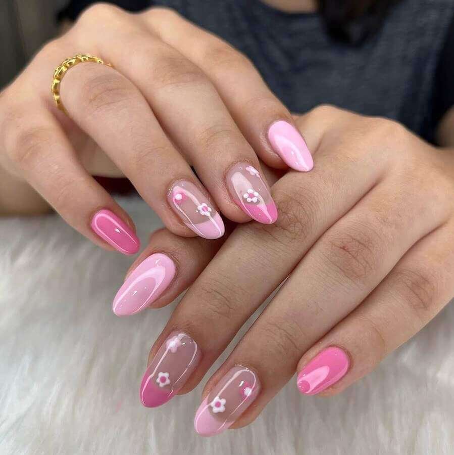 pink floral nails