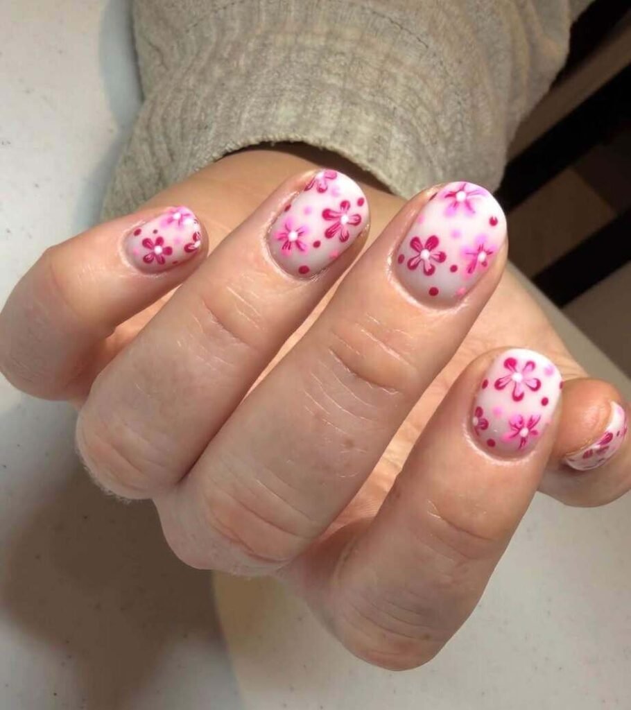 pink floral nails 