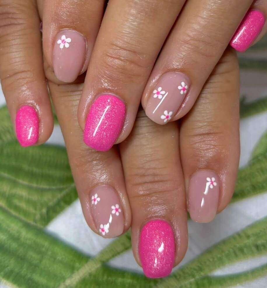 pink floral nails 