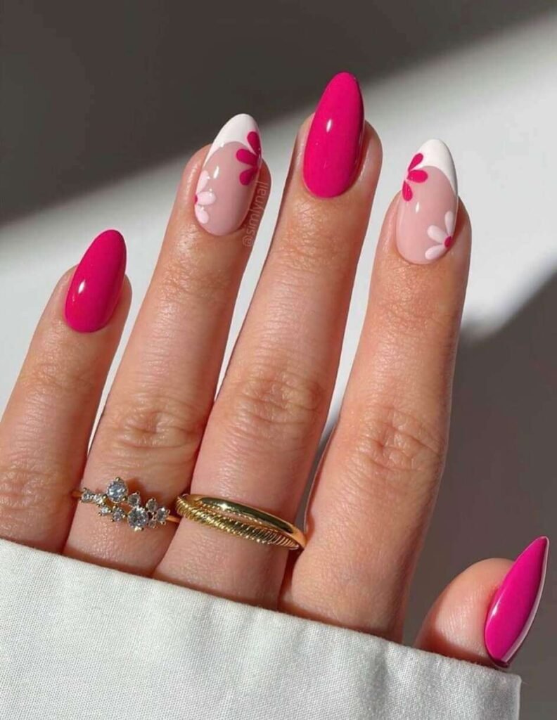 pink floral nails 