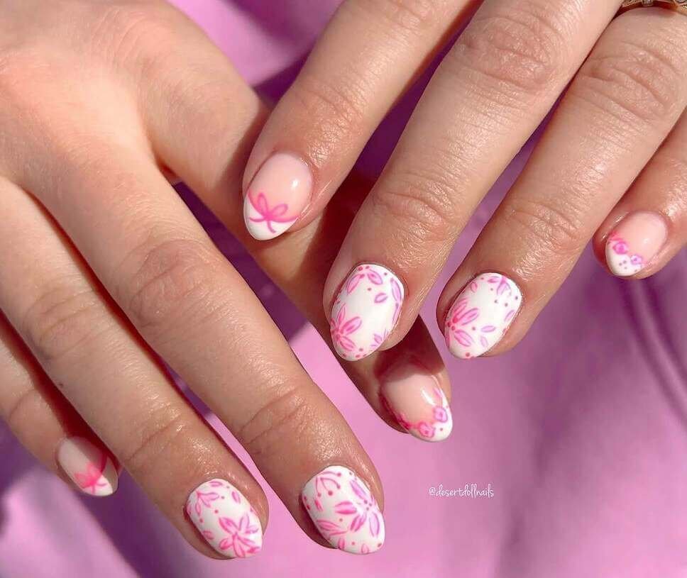 pink floral nails 