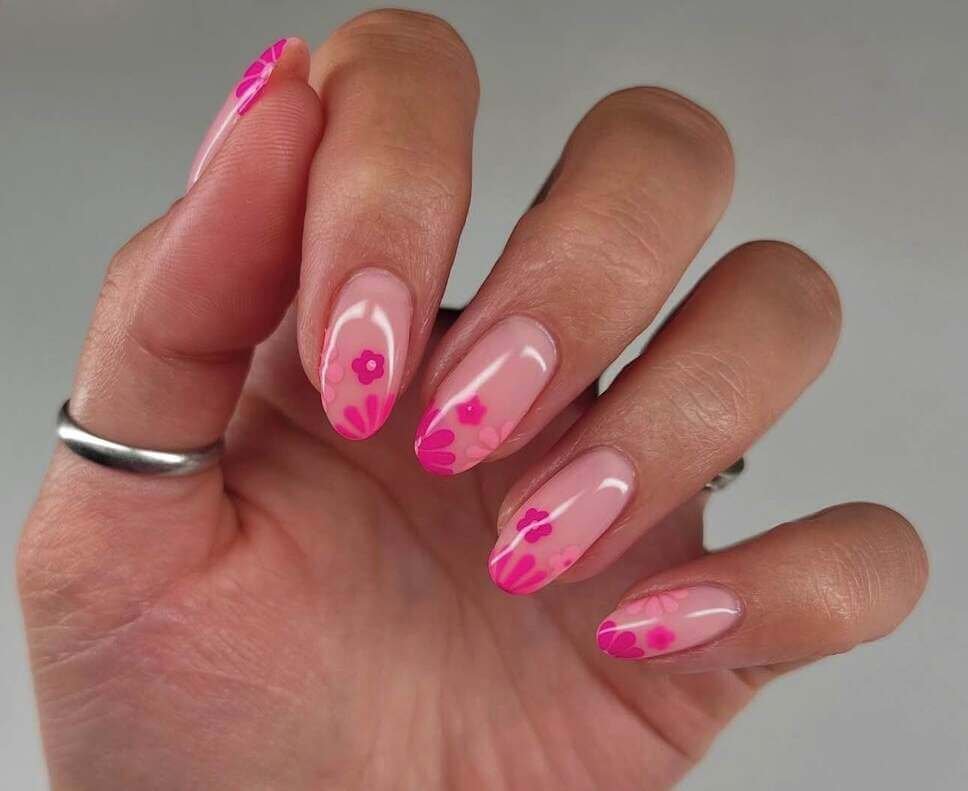 pink floral aura nails 