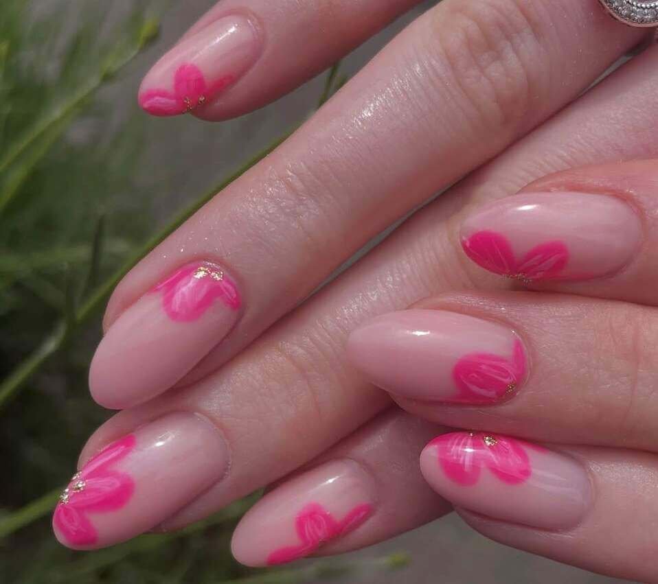 pink floral nails 
