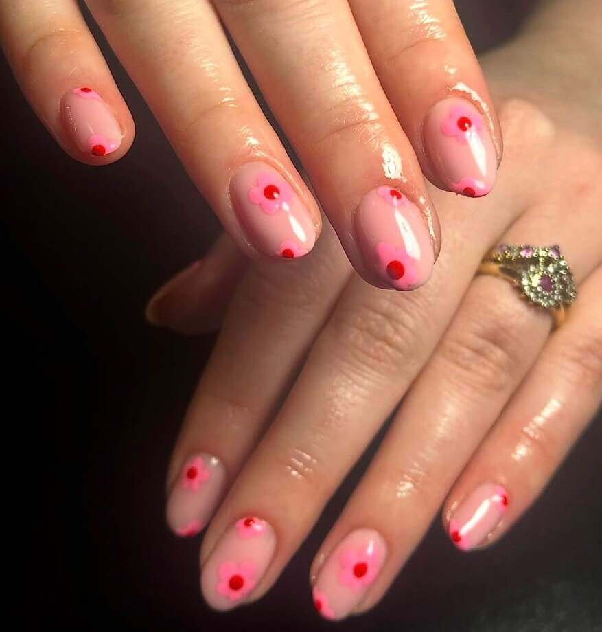 pink floral nails 