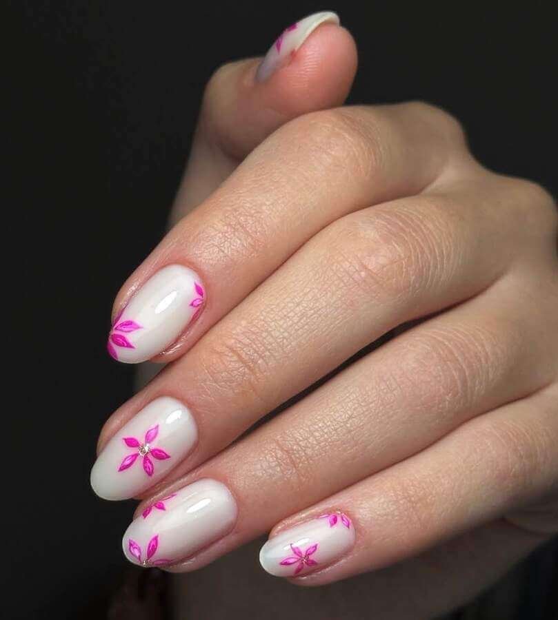 pink floral nails 