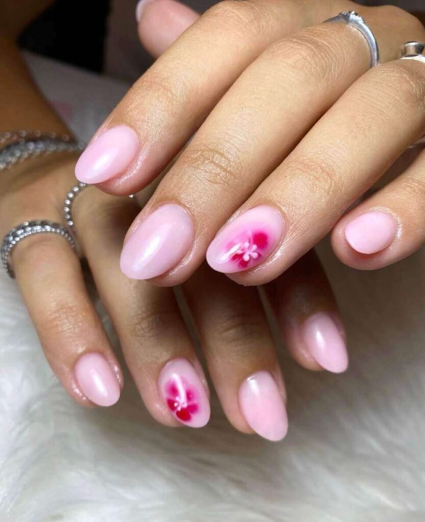 pink floral nails 