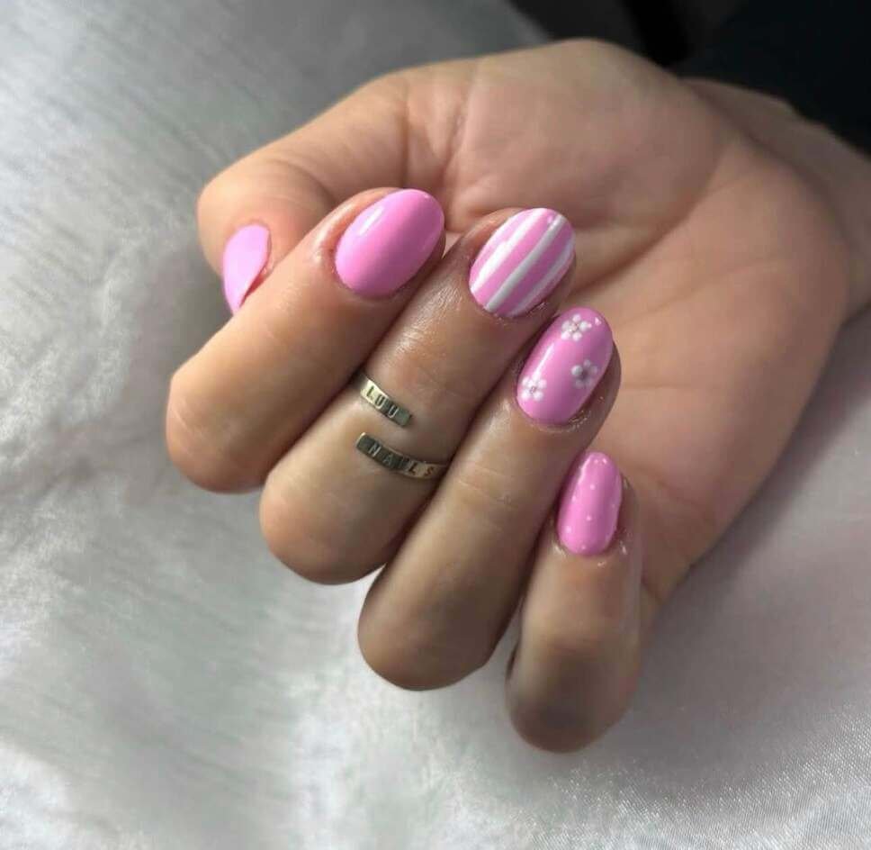 pink floral nails 