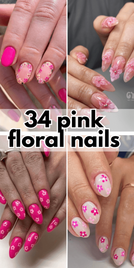 pink floral nails