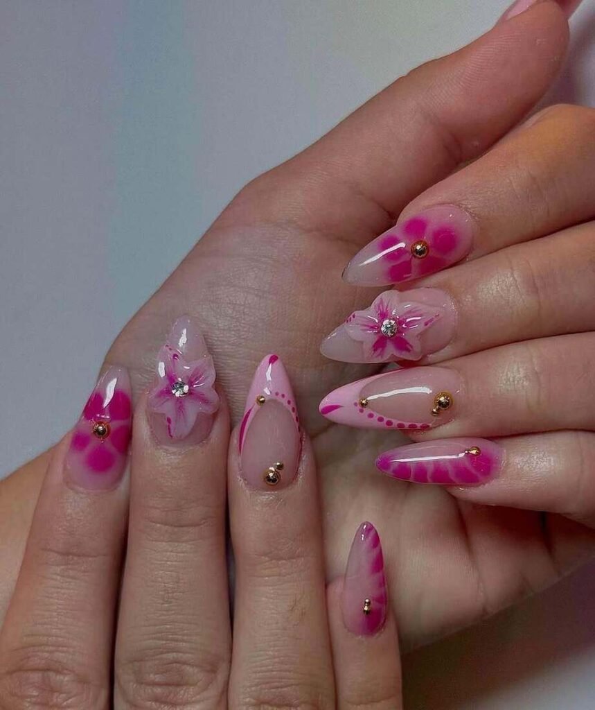 pink floral nail ideas