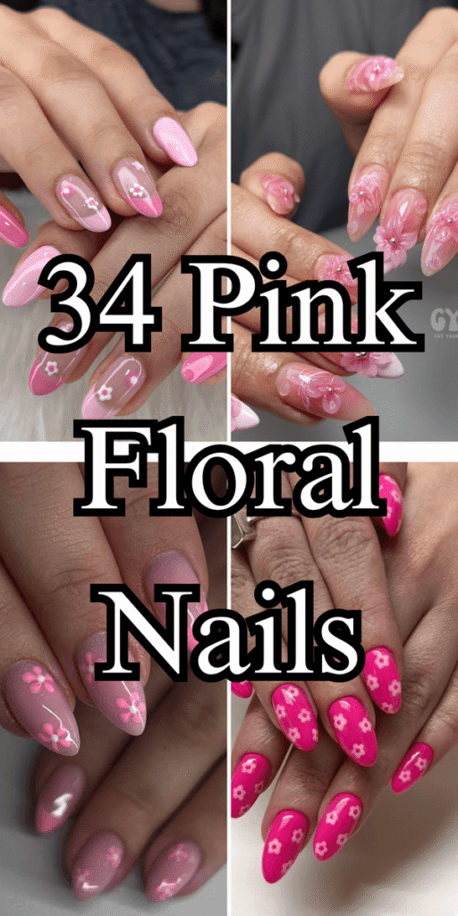 pink floral nails