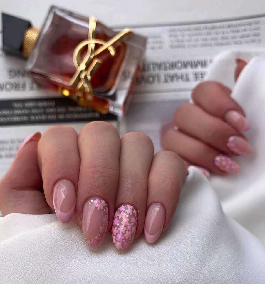 pink floral nails