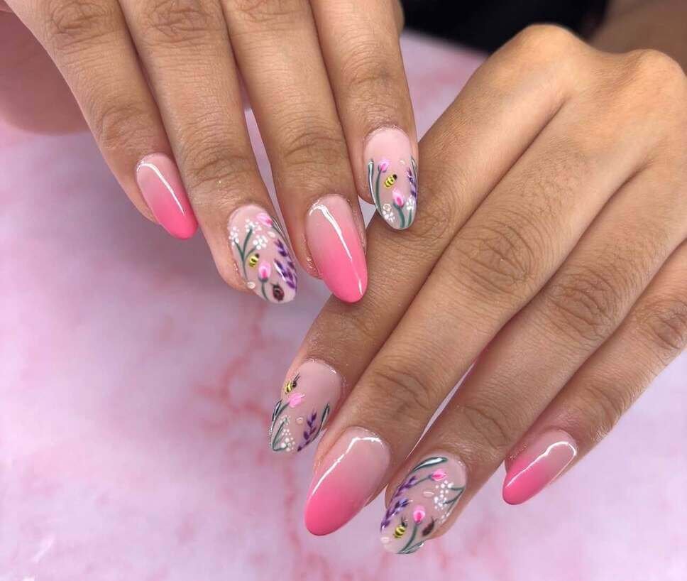 long pink floral nails