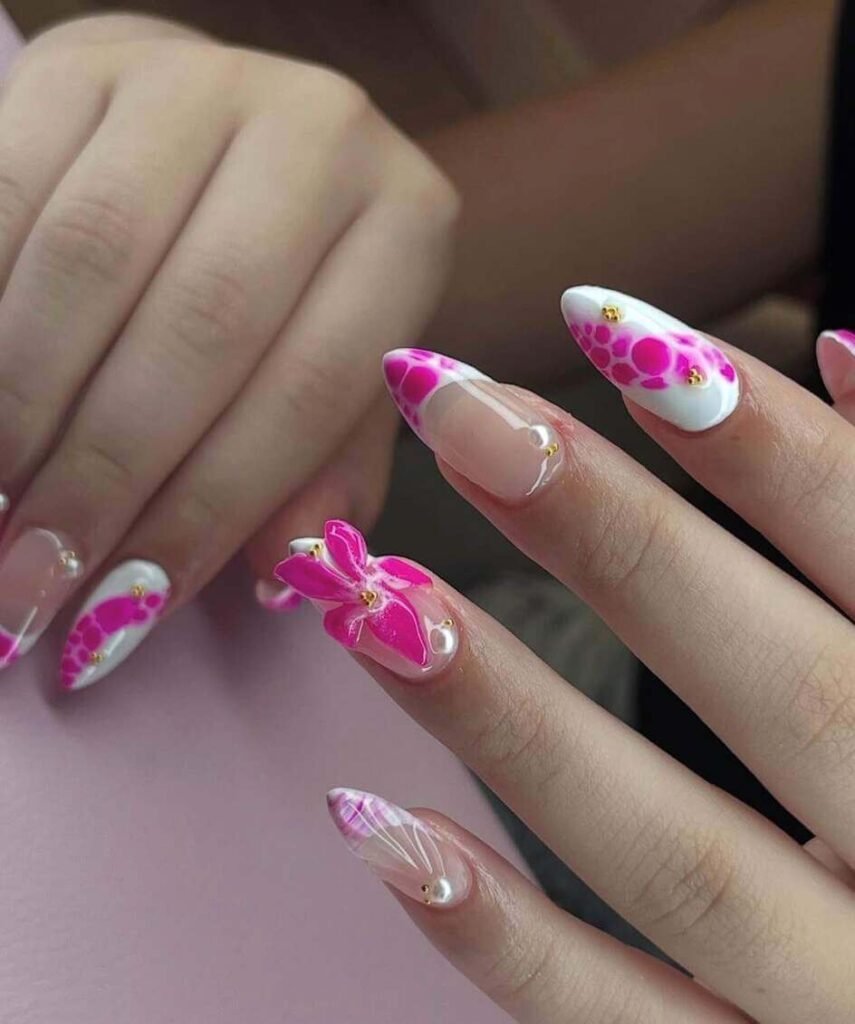 floral pink summer nails