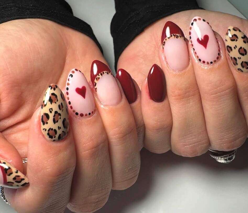 maroon leopard print nails 