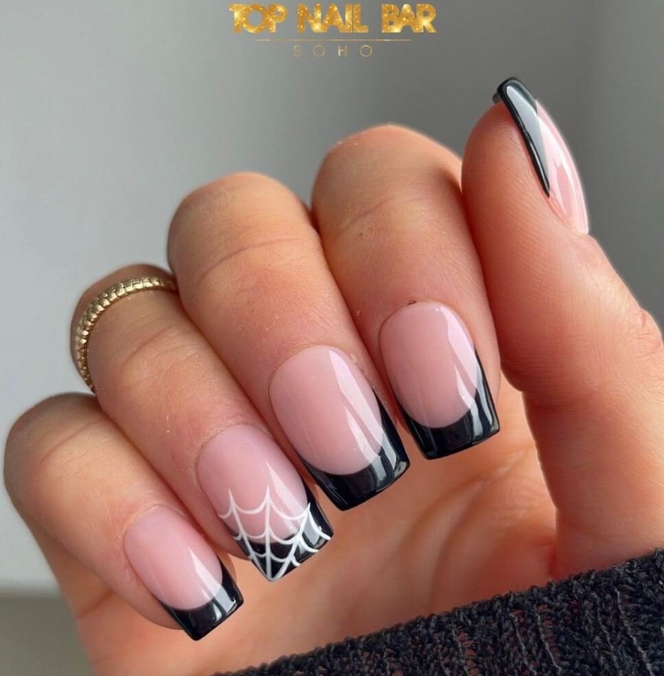 french tip black halloween nails