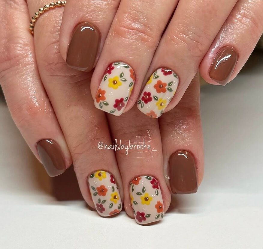 october nails floral brown