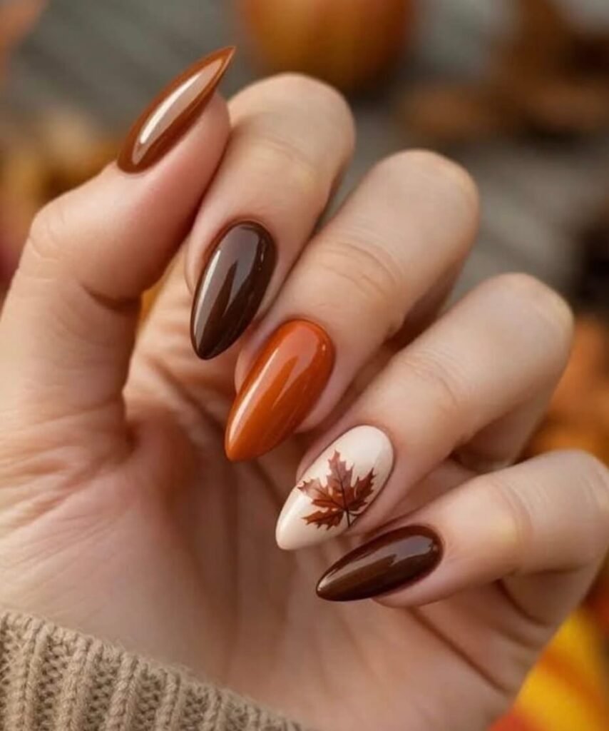 october nails with leaves