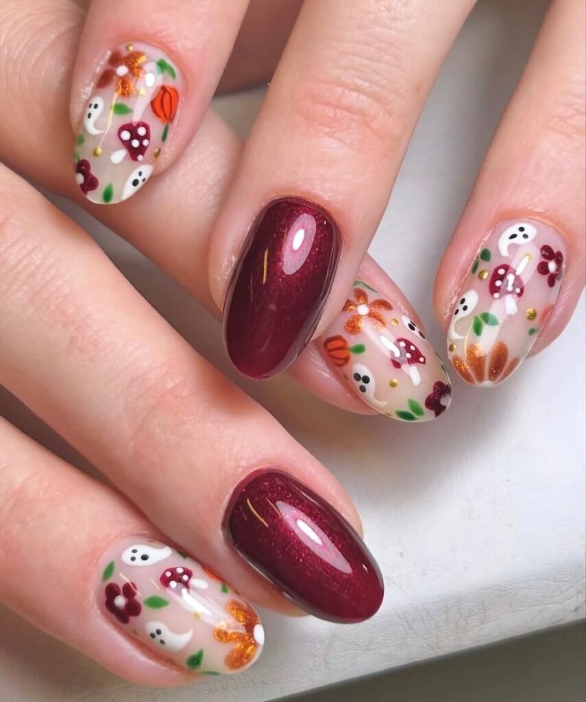 floral red halloween nails designs
