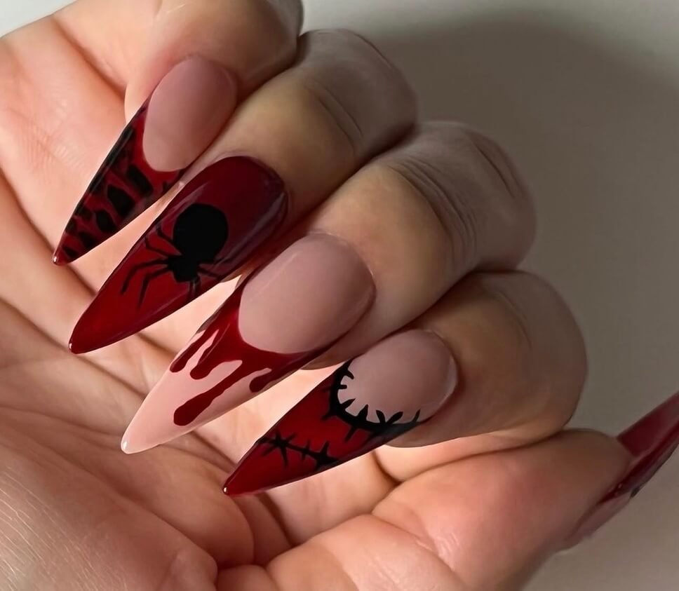 long red halloween nails 