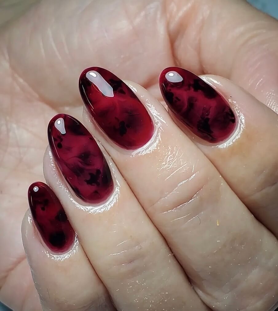 almond red halloween nails 