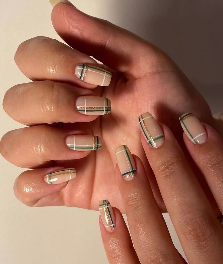 square plaid nails