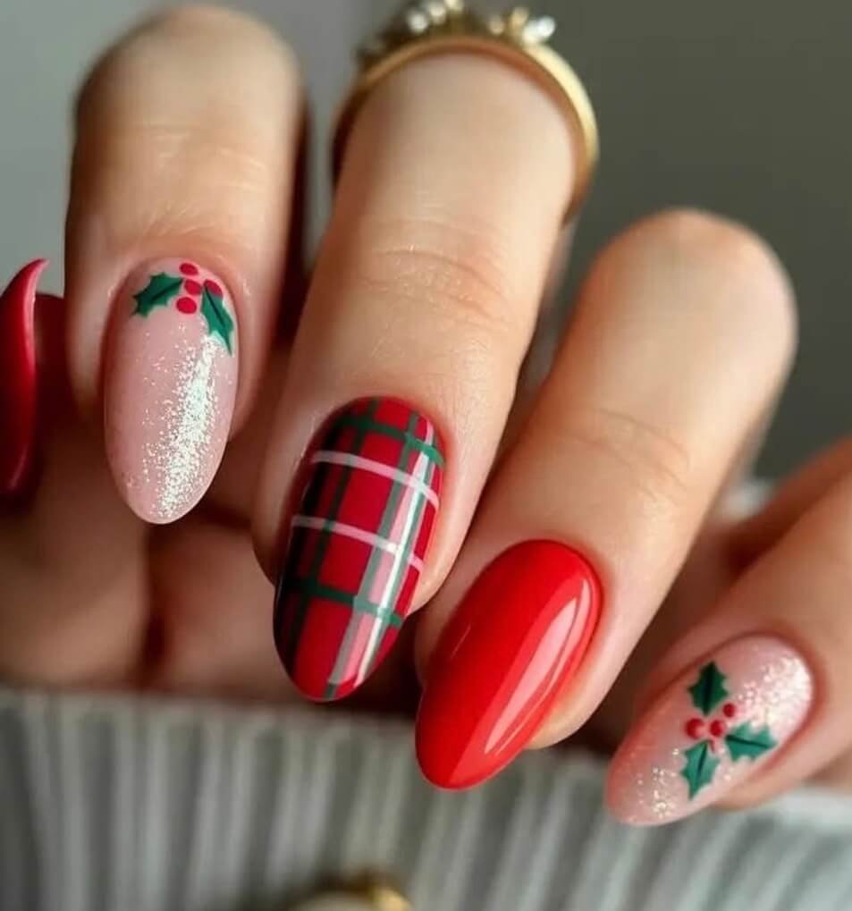 christmas plaid nails