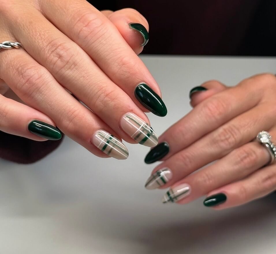 green plaid nails