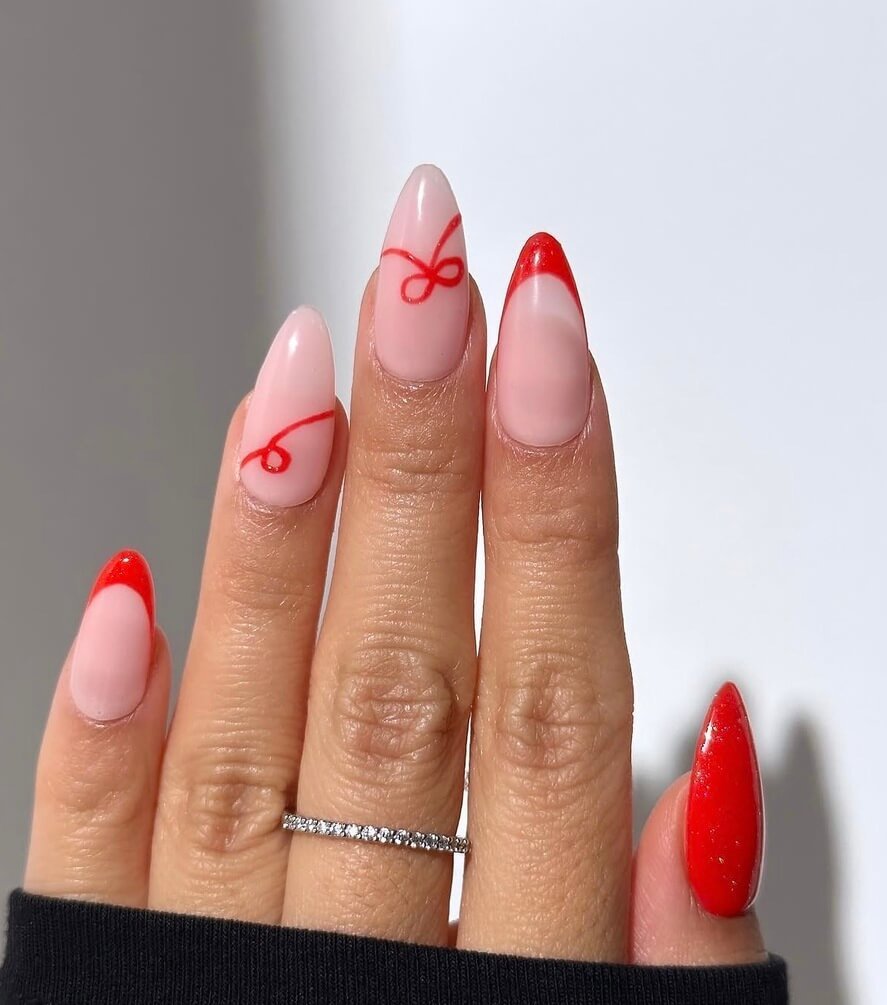 red bow nails designs