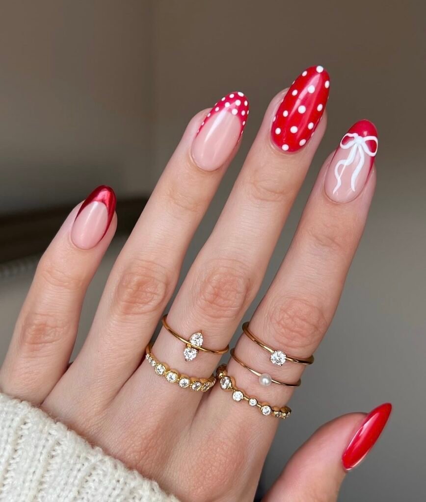 polka dot bow nails