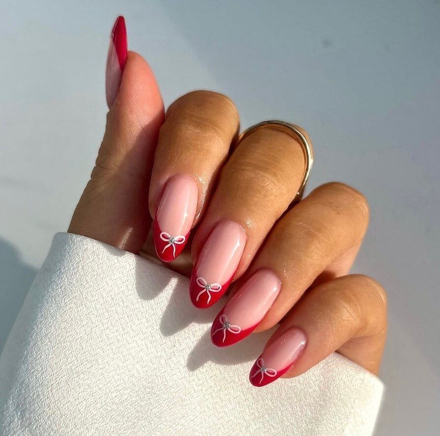 french tip red bow nails